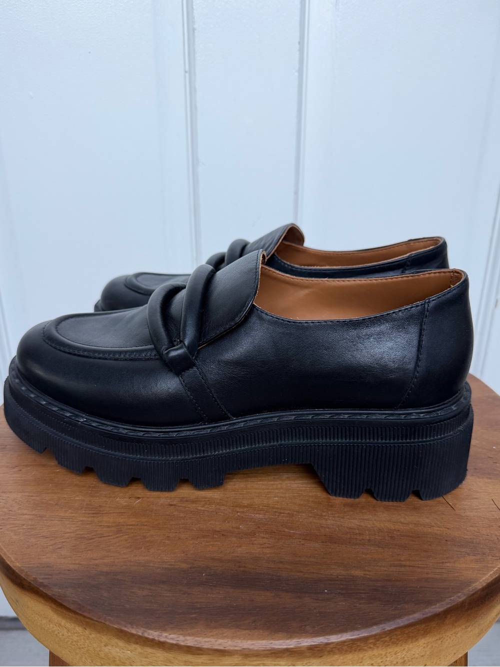 VOILE BLANCHE ELAIZA PLATFORM LOAFERS Black Cowhide Leather Classic Chunky - Picture 7 of 9